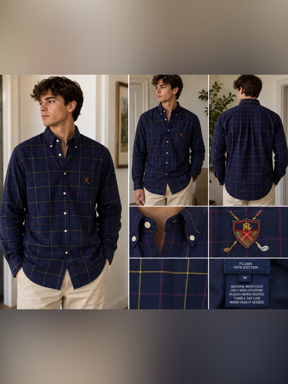 Ralph Lauren Golf  Navy Plaid Button-Down Shirt with Crest